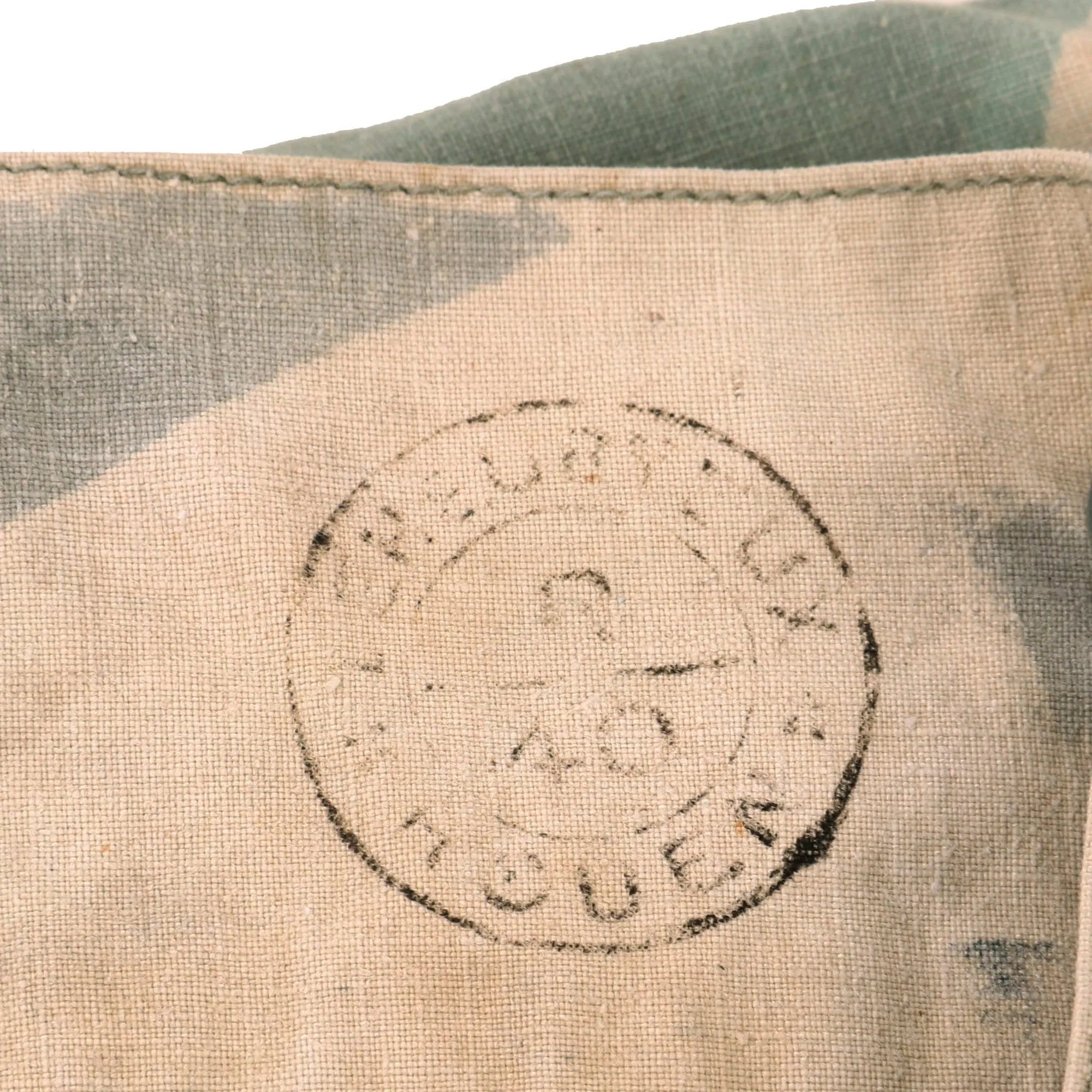 Original French WWII M-1935 Shelter Half Poncho with Rare Screen Printed Geometric Camouflage Pattern - dated 1940
