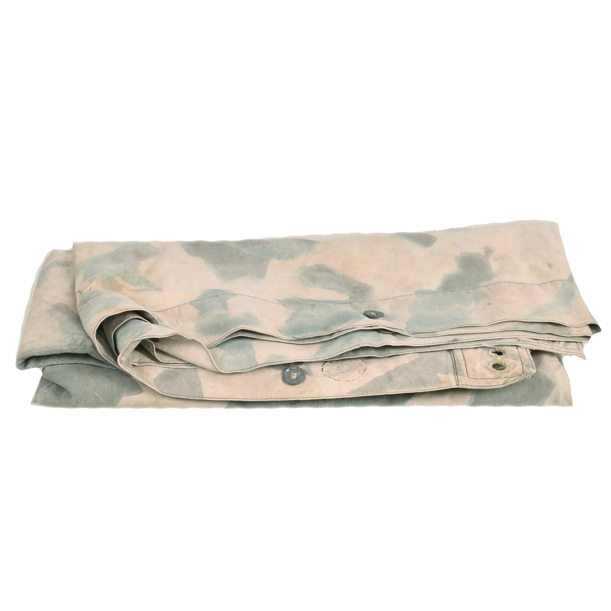 Original French WWII M-1935 Shelter Half Poncho with Rare Screen Printed Geometric Camouflage Pattern - dated 1940