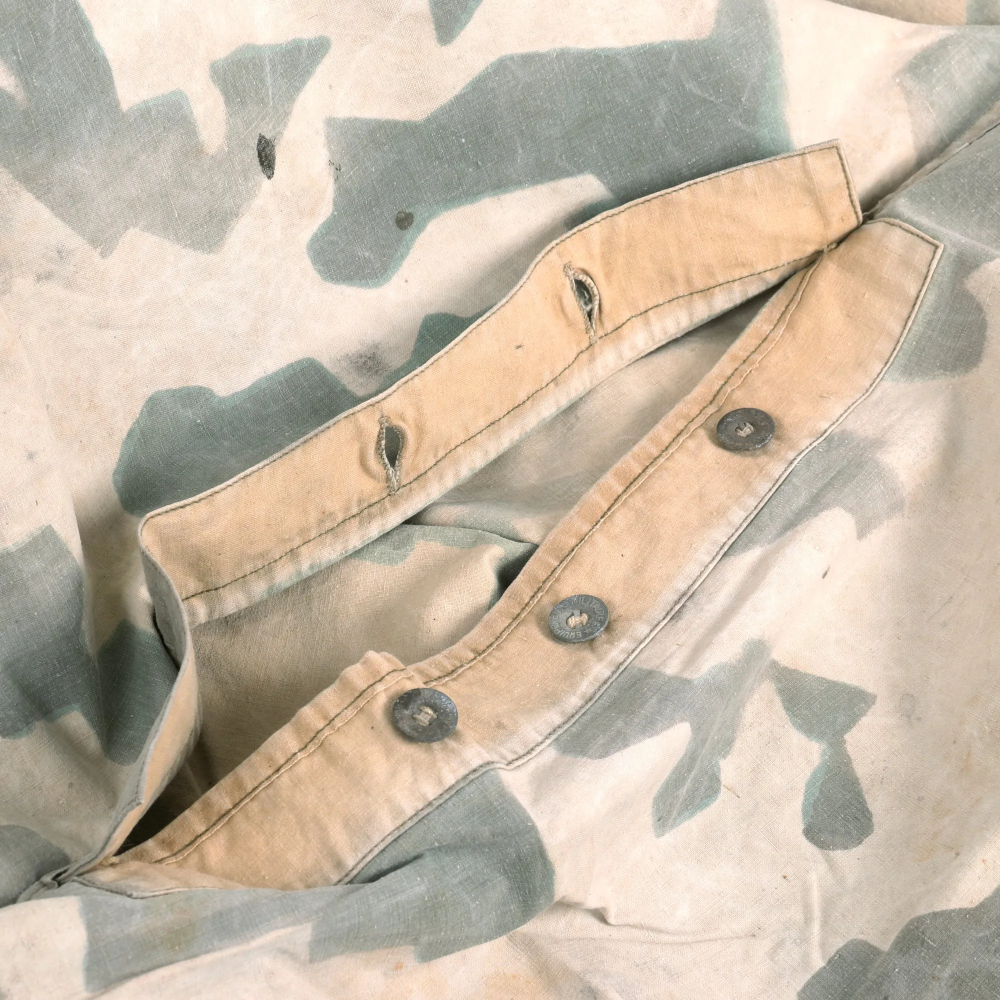 Original French WWII M-1935 Shelter Half Poncho with Rare Screen Printed Geometric Camouflage Pattern - dated 1940
