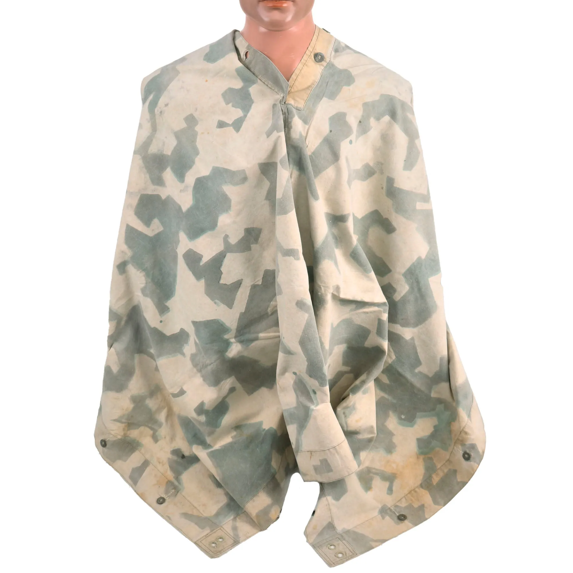 Original French WWII M-1935 Shelter Half Poncho with Rare Screen Printed Geometric Camouflage Pattern - dated 1940