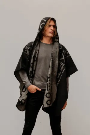OX Black and Grey Poncho with Hood