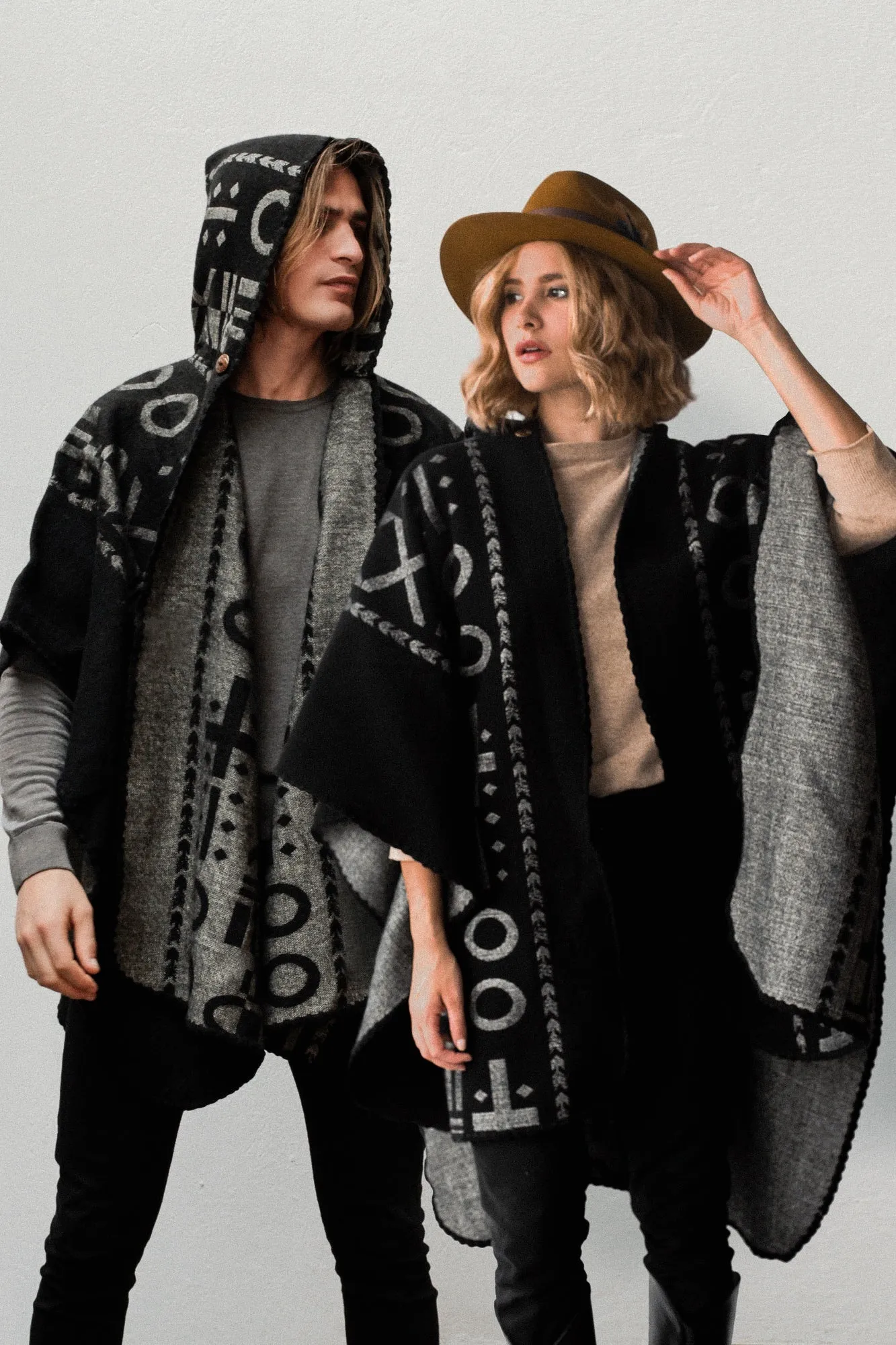 OX Black and Grey Poncho with Hood