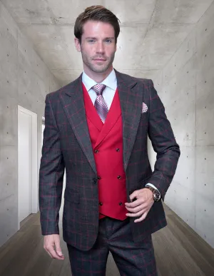 OXFORD CHARCOAL 3 PC MODERN FIT PLAID SUIT