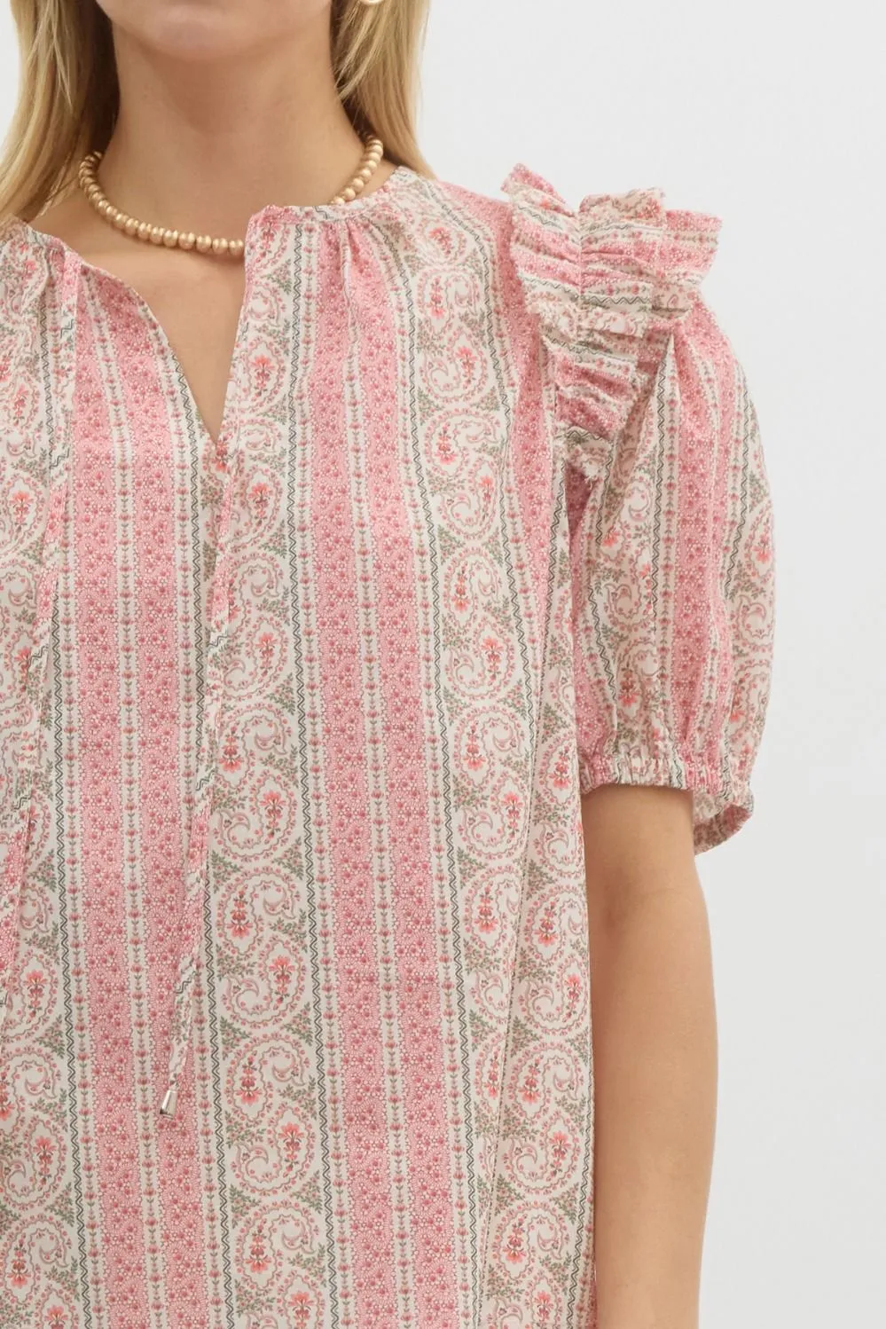 Paisley Double Ruffle Detailed Top {Pink}