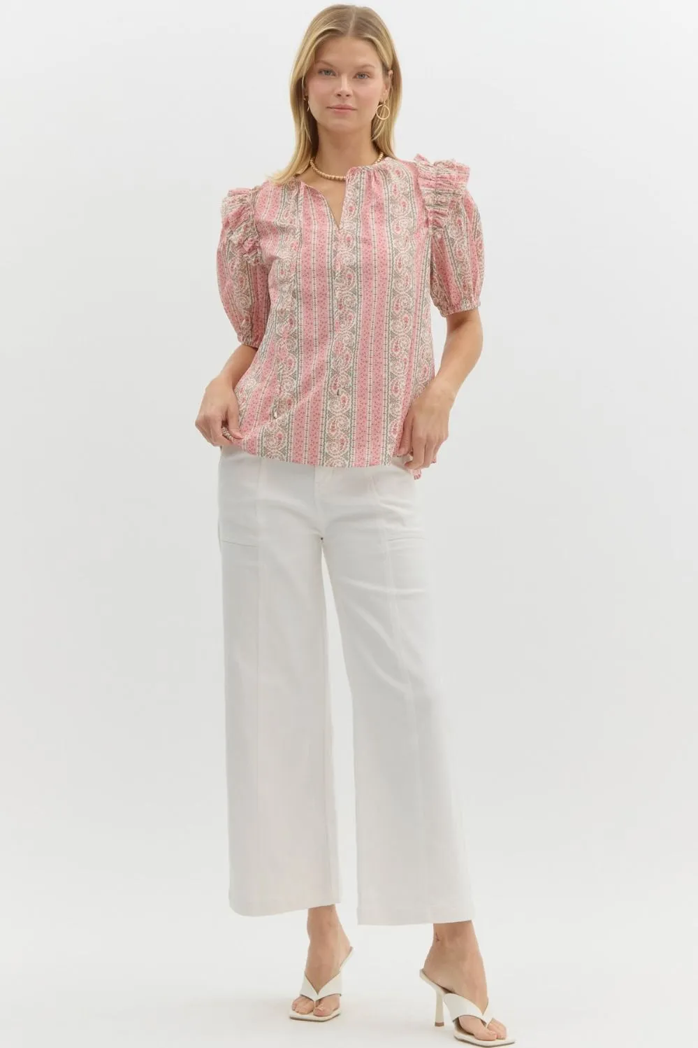Paisley Double Ruffle Detailed Top {Pink}