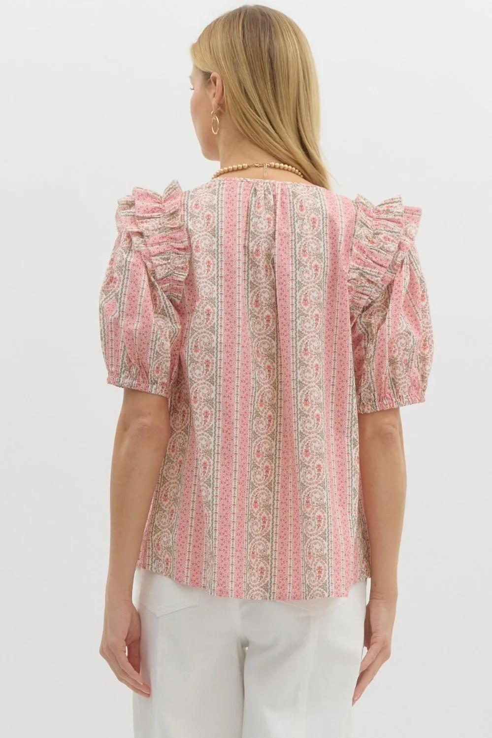 Paisley Double Ruffle Detailed Top {Pink}