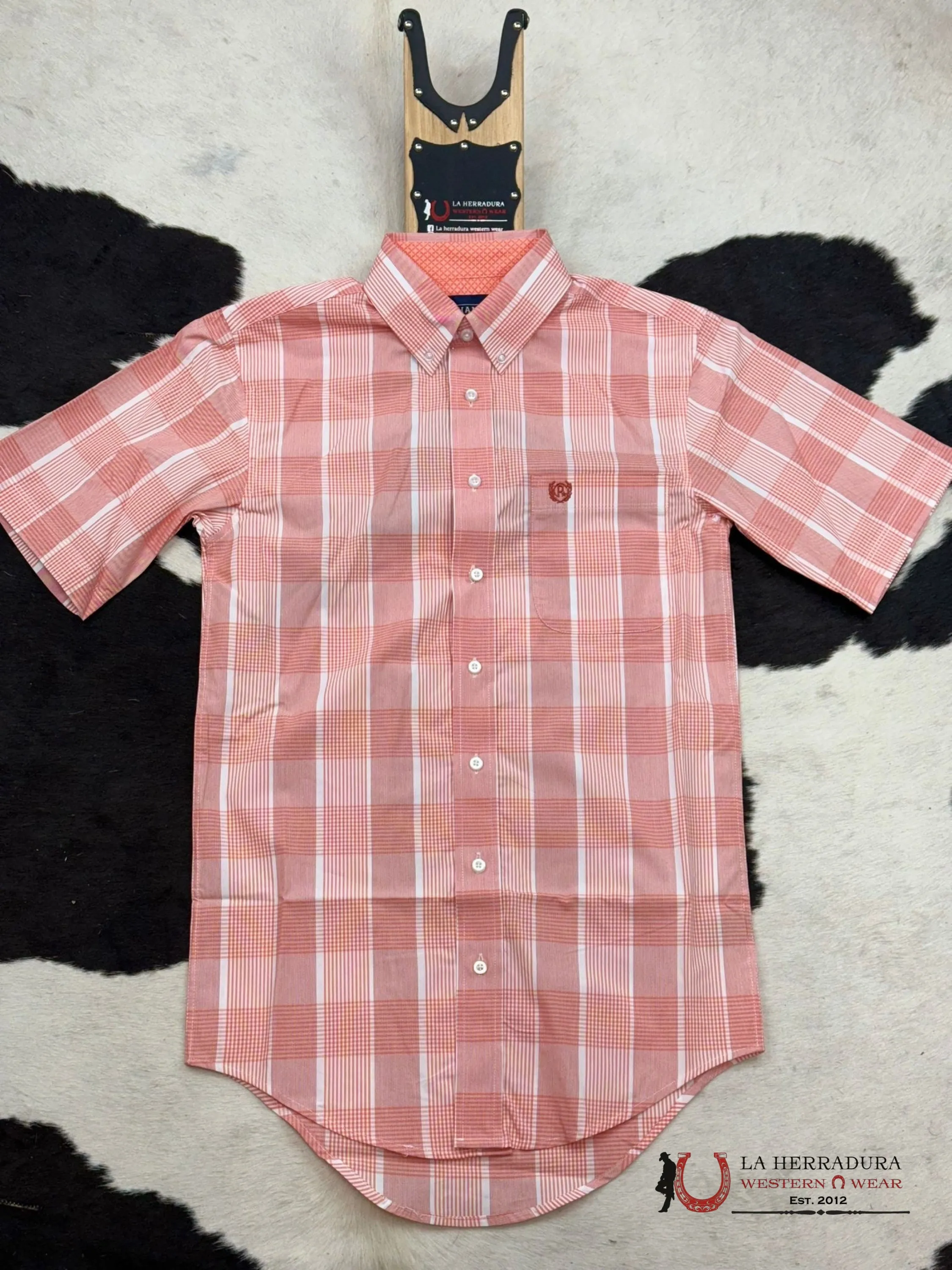 PANHANDLE CORAL PLAID 1PKT BUTTON UP SHORT SLEEVE