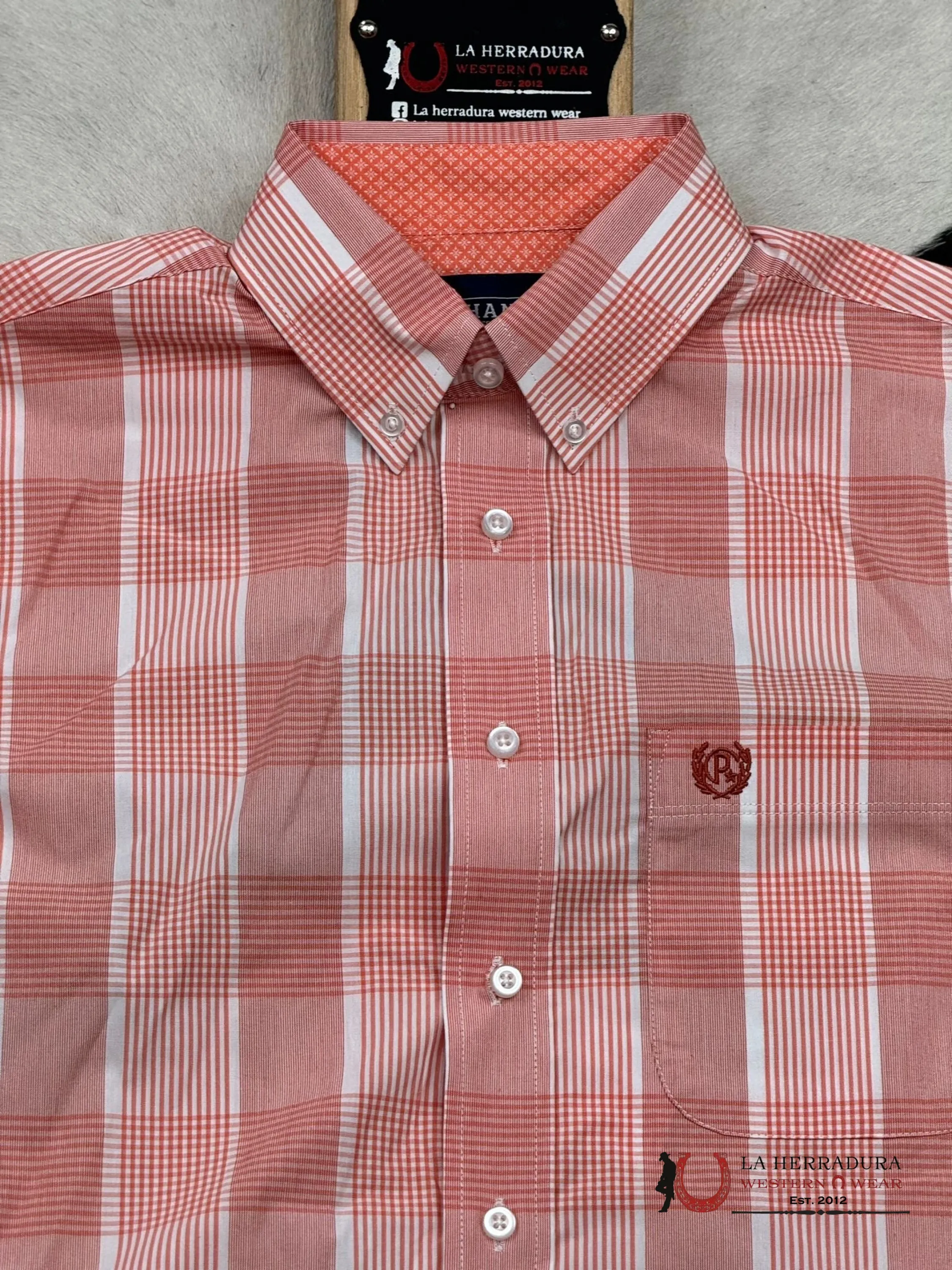 PANHANDLE CORAL PLAID 1PKT BUTTON UP SHORT SLEEVE