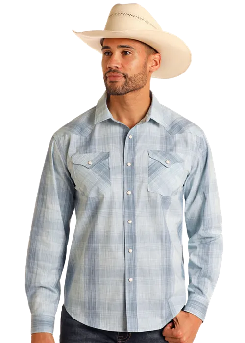 Panhandle Slim® Men's Blue Vintage Plaid Long Sleeve Snap Front Shirt