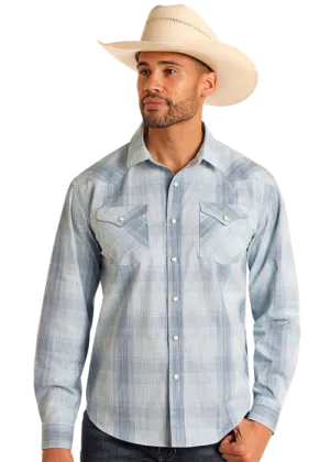 Panhandle Slim® Men's Blue Vintage Plaid Long Sleeve Snap Front Shirt