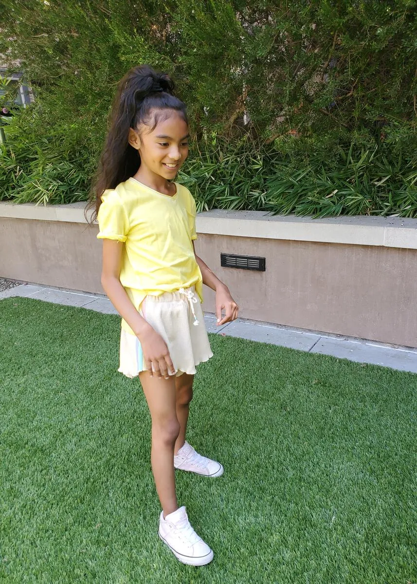 Paper Flower Short With Applique Side Stripes