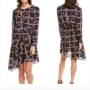 Parker painterly plaid floral Asymmetrical long sleeve dress size small
