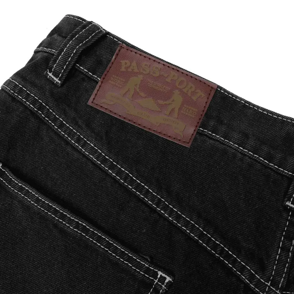 PASSPORT WORKERS CLUB JEAN SHORTS - FADED WASHED BLACK