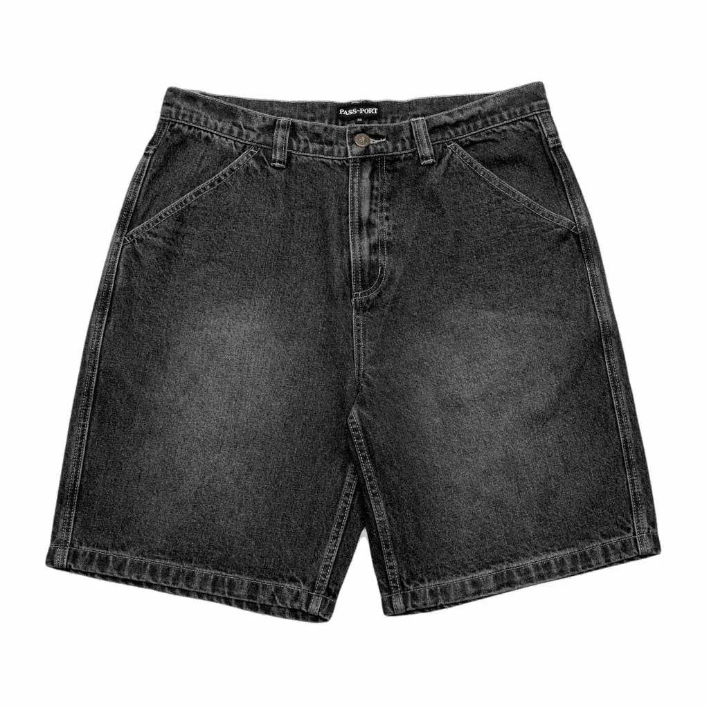 PASSPORT WORKERS CLUB JEAN SHORTS - FADED WASHED BLACK