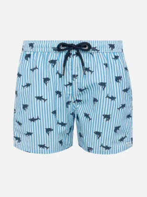 Patmos Jr seersucker striped mid-length swim shorts with shark print