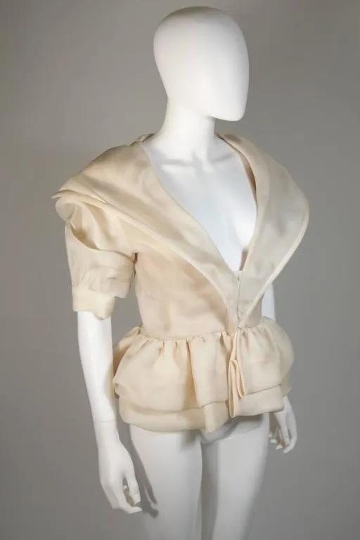 PAUL LOUIS ORRIER Ruffled Ivory Jacket with Structured Hem Size 40