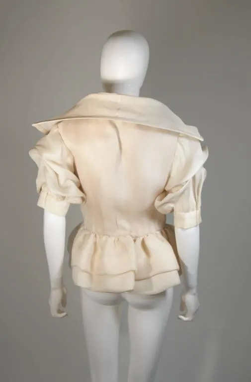 PAUL LOUIS ORRIER Ruffled Ivory Jacket with Structured Hem Size 40