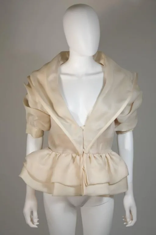 PAUL LOUIS ORRIER Ruffled Ivory Jacket with Structured Hem Size 40