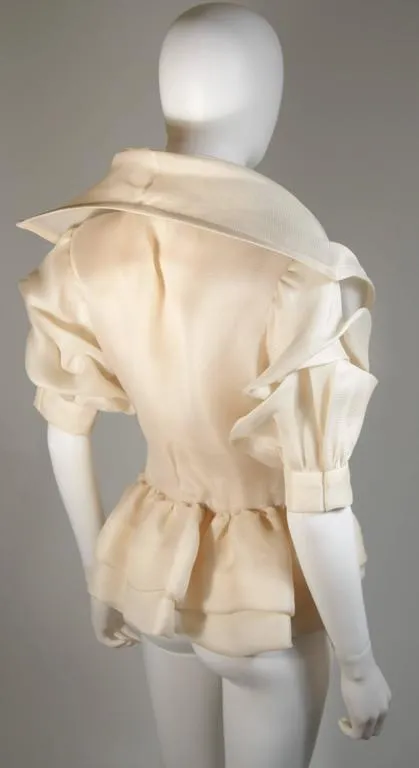 PAUL LOUIS ORRIER Ruffled Ivory Jacket with Structured Hem Size 40