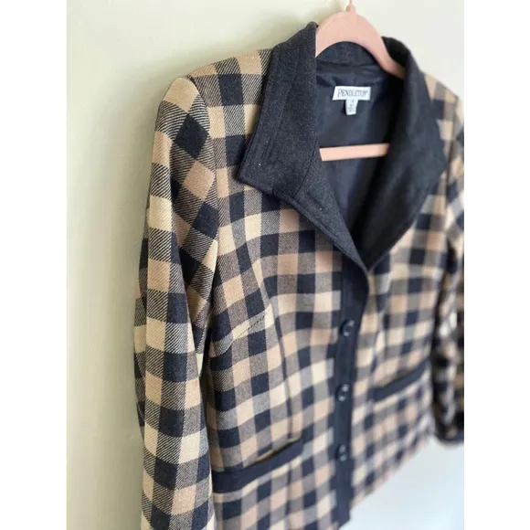 Pendleton 100% virgin wool grid plaid button up shacket Nwot size 6