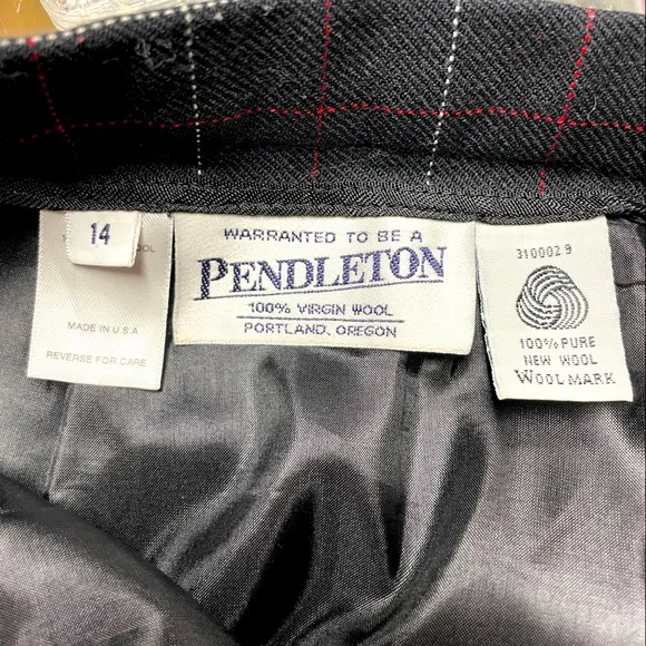 Pendleton 100% Wool Black And Red Plaid Skirt Sz 14