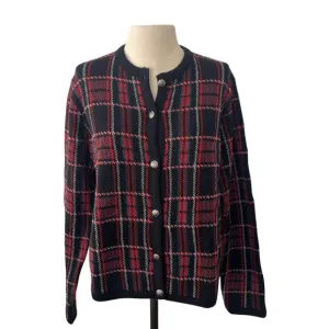 Pendleton 100% Wool Red Navy Plaid Tartan Cardigan Size M Petites 90s Vintage