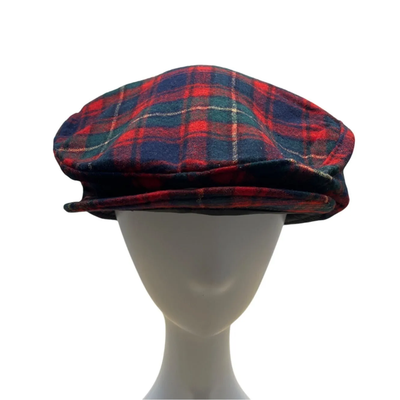 Pendleton Plaid Flat Cap Medium Virgin Wool Red & Green
