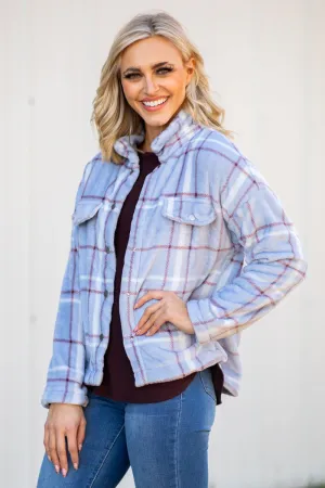 Periwinkle Plaid Fuzzy Plaid Jacket