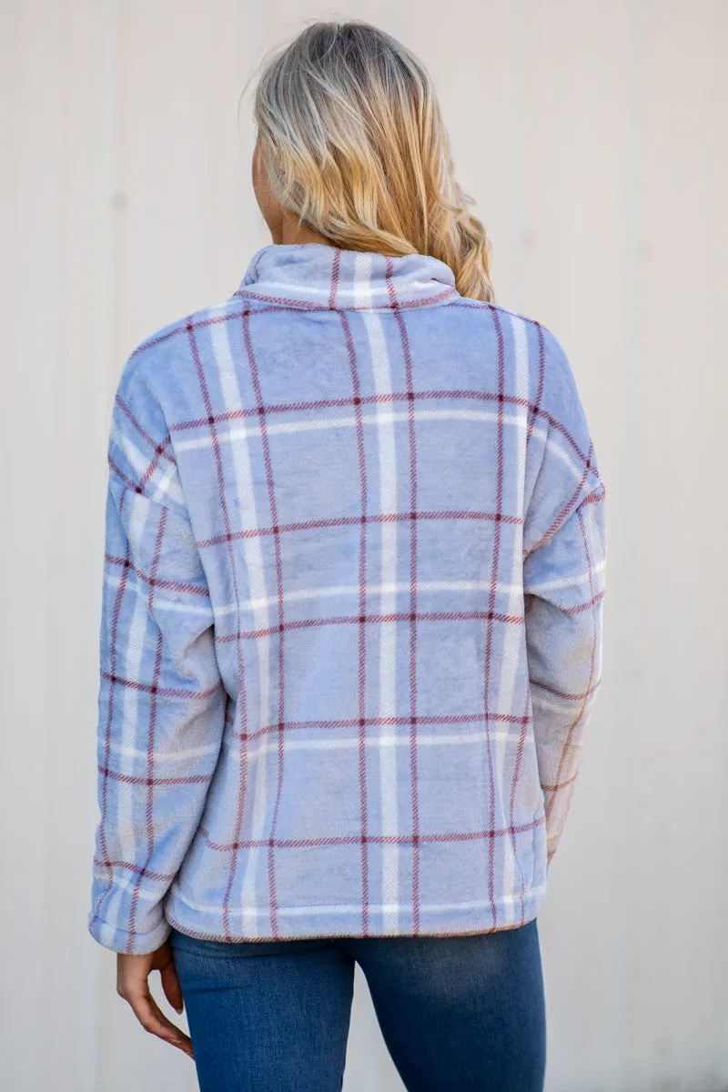 Periwinkle Plaid Fuzzy Plaid Jacket