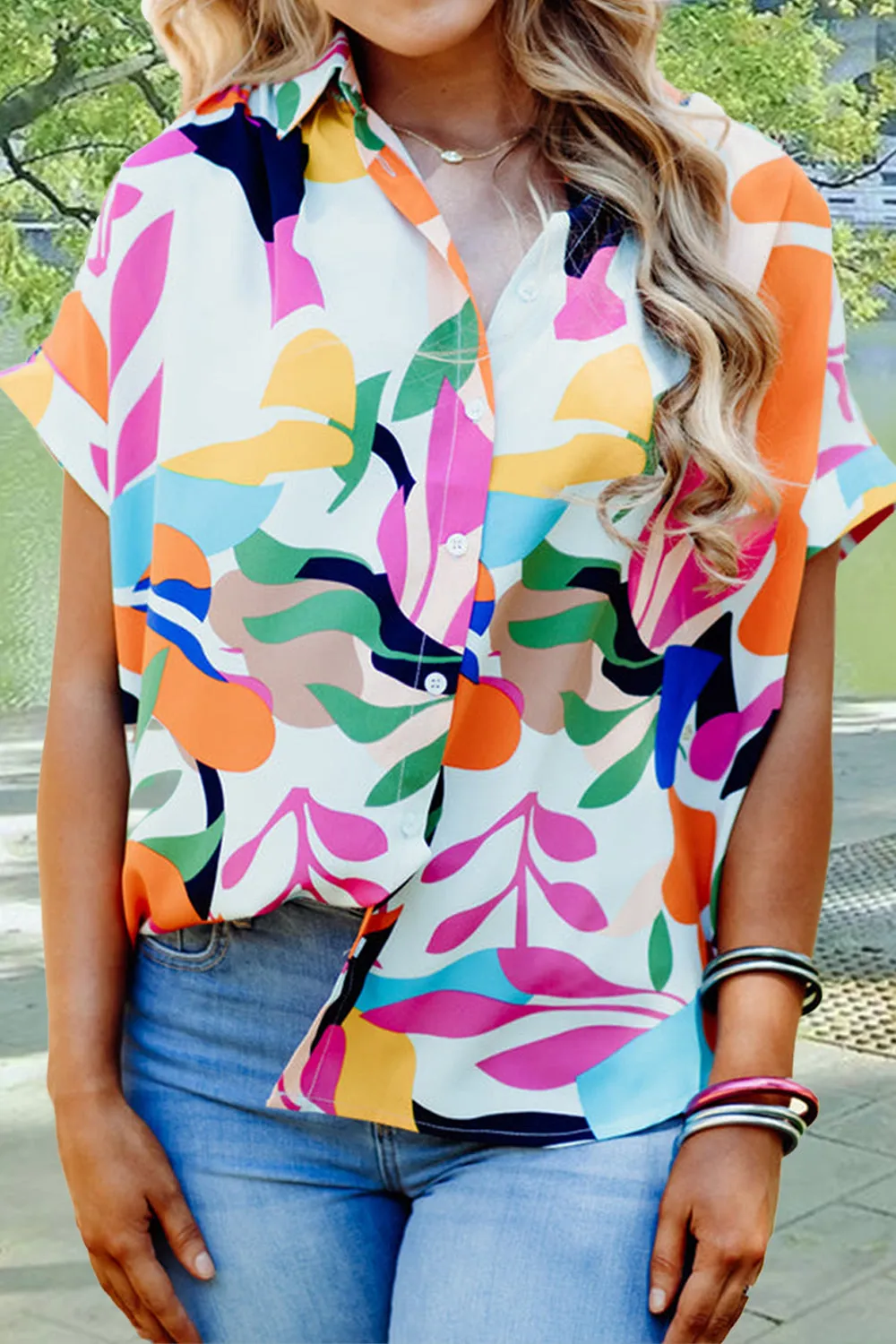 Phoebe Printed Collared Neck Short Sleeve Shirt
