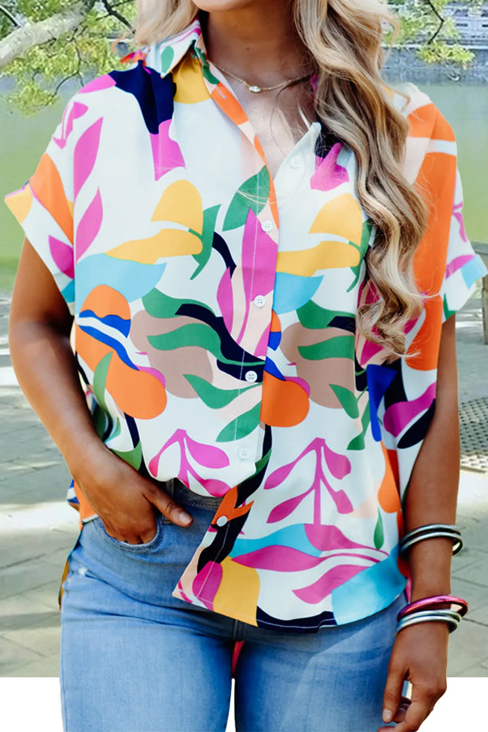 Phoebe Printed Collared Neck Short Sleeve Shirt