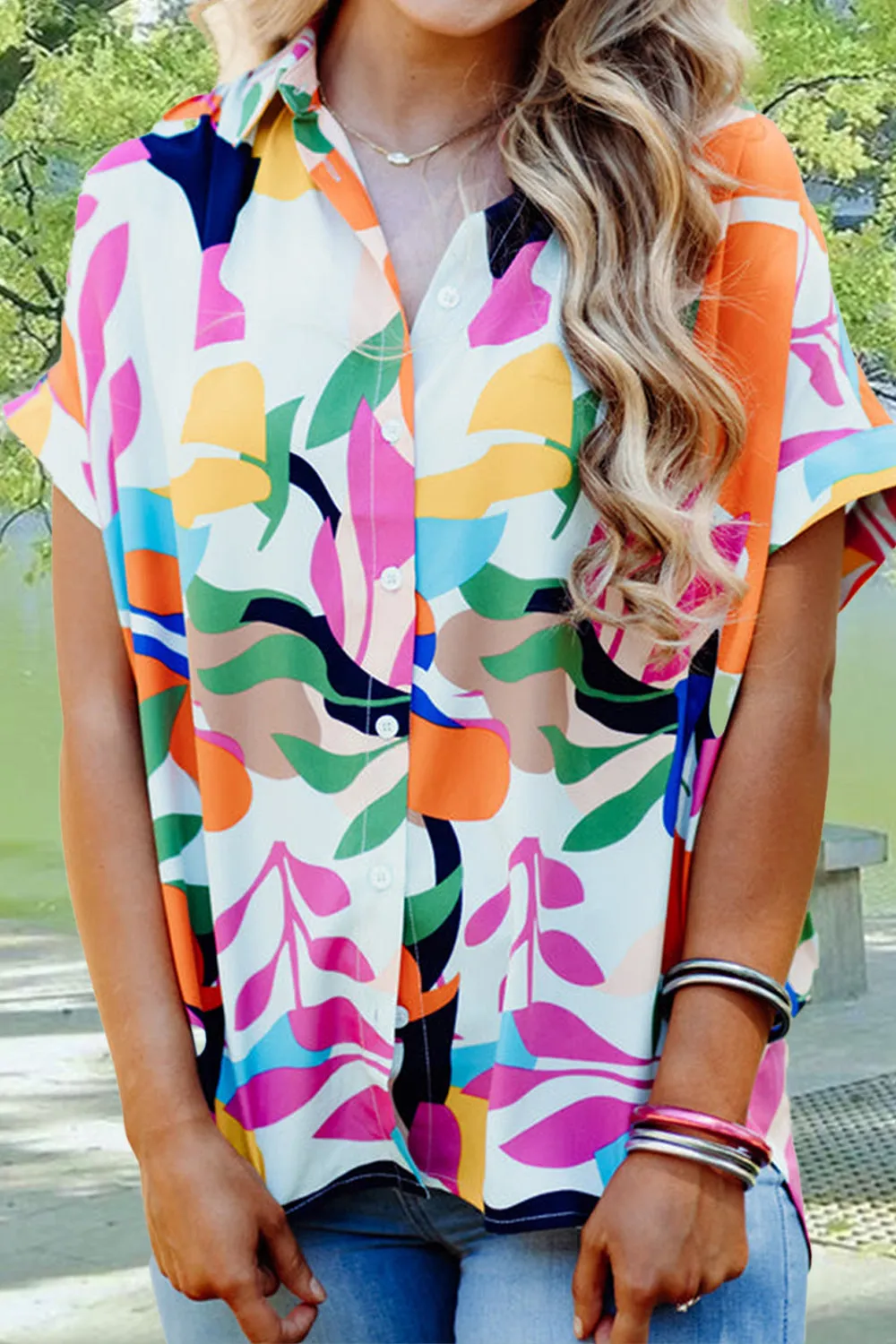 Phoebe Printed Collared Neck Short Sleeve Shirt