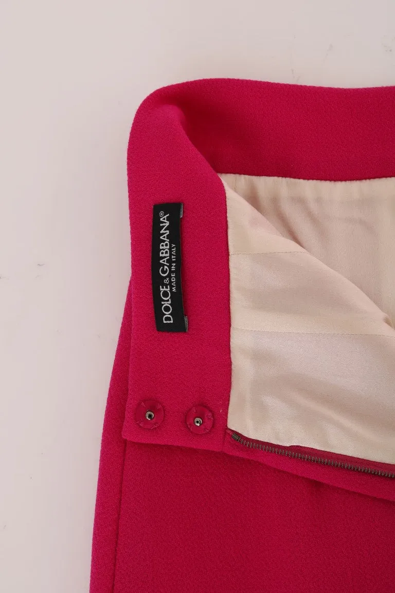 Pink Crystal Button Detail Wool Skirt