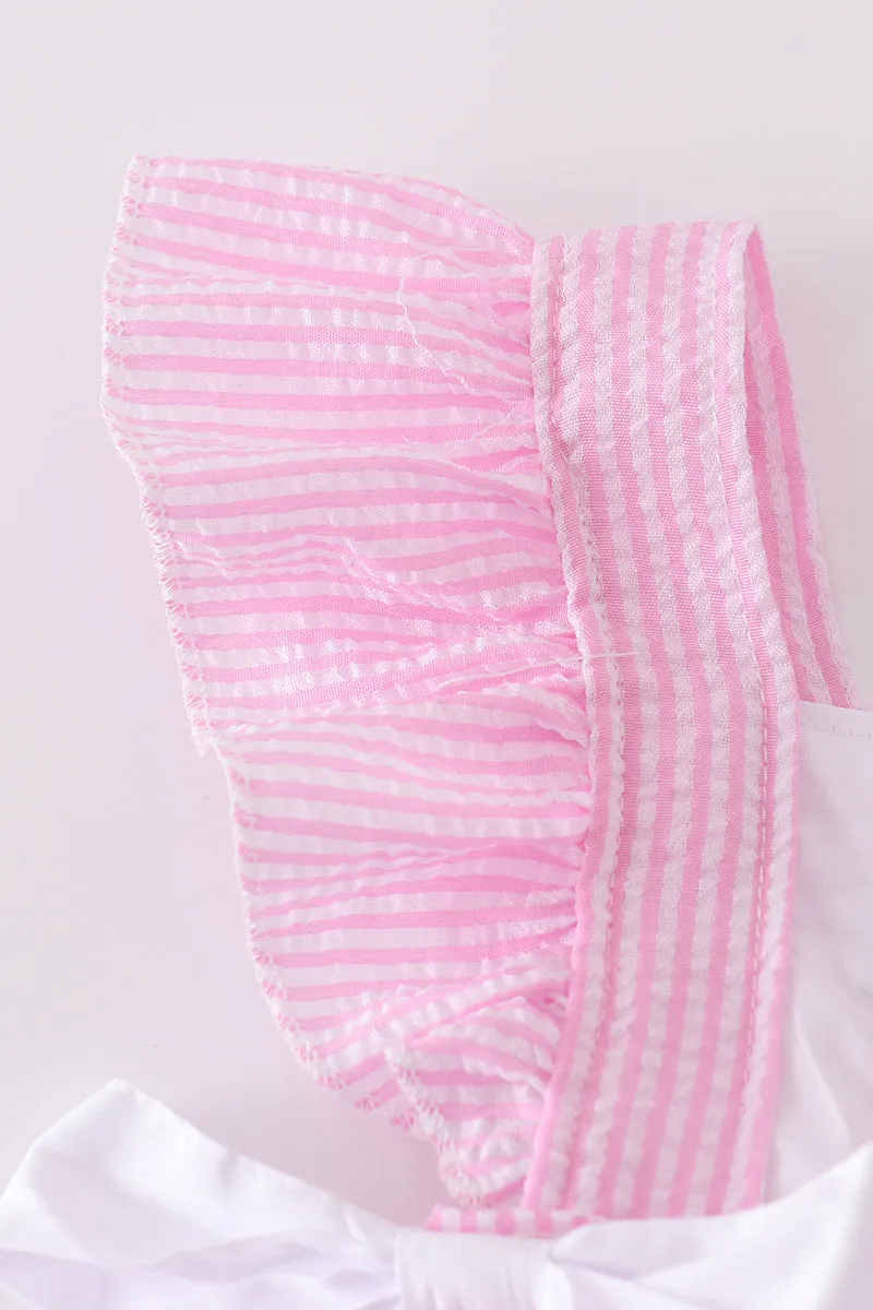 Pink Seersucker Cross Floral Embroidery Bloomer Set