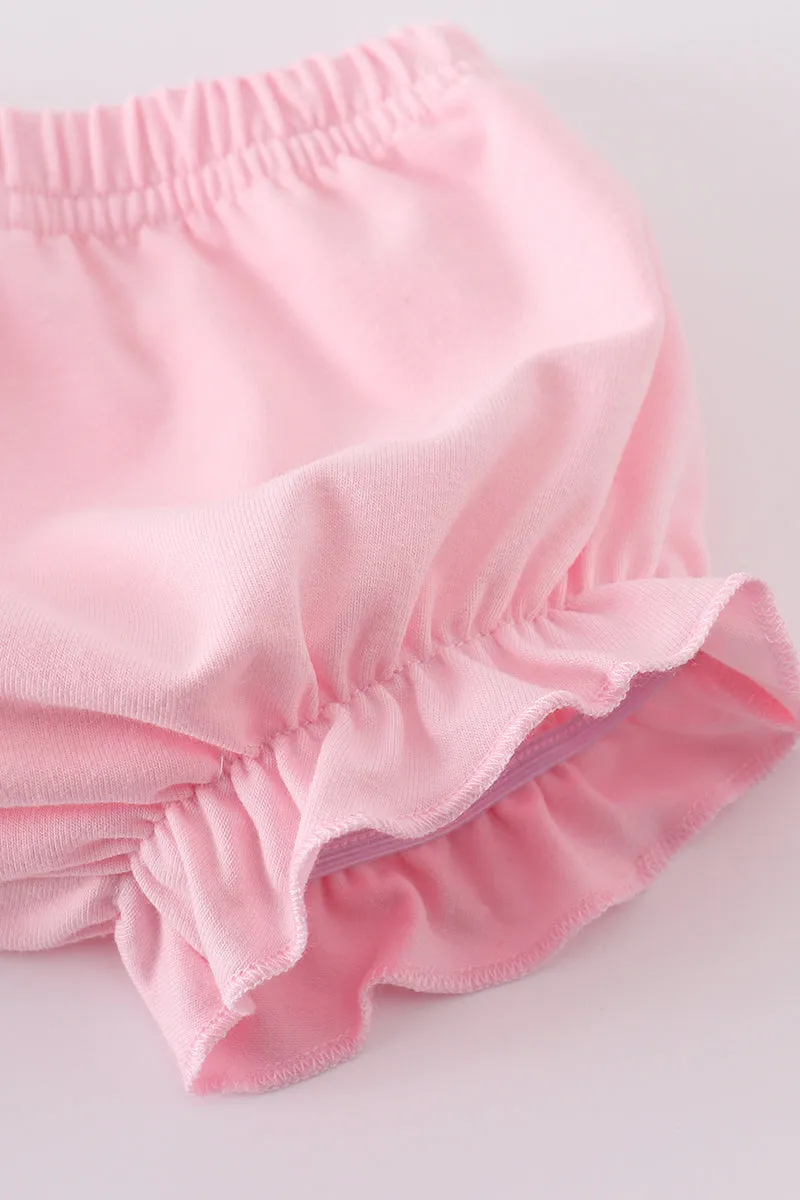 Pink Seersucker Cross Floral Embroidery Bloomer Set