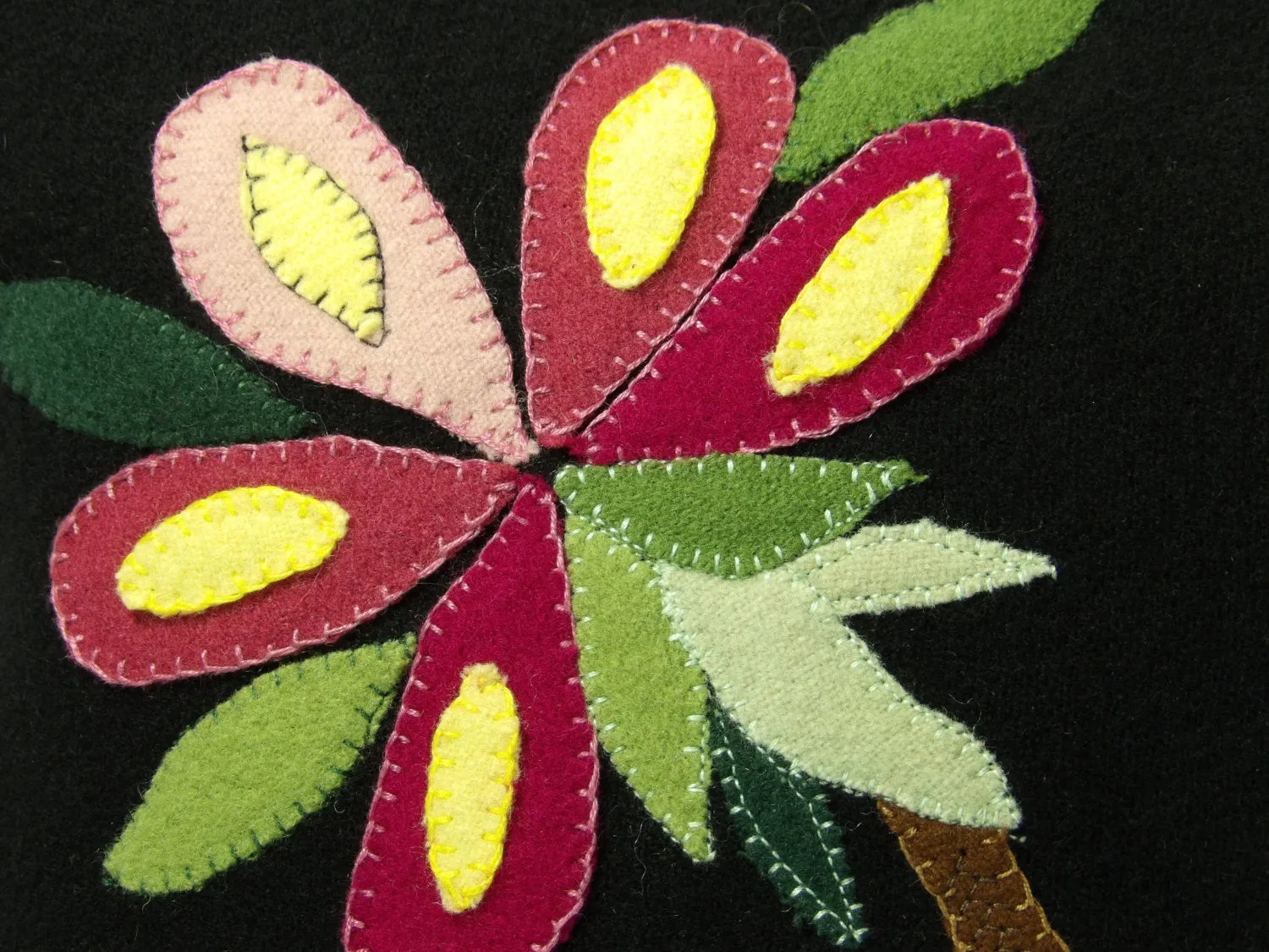 Pink Summer Bouquet Flower Felted Wool Throw Pillow Size 14 x 14