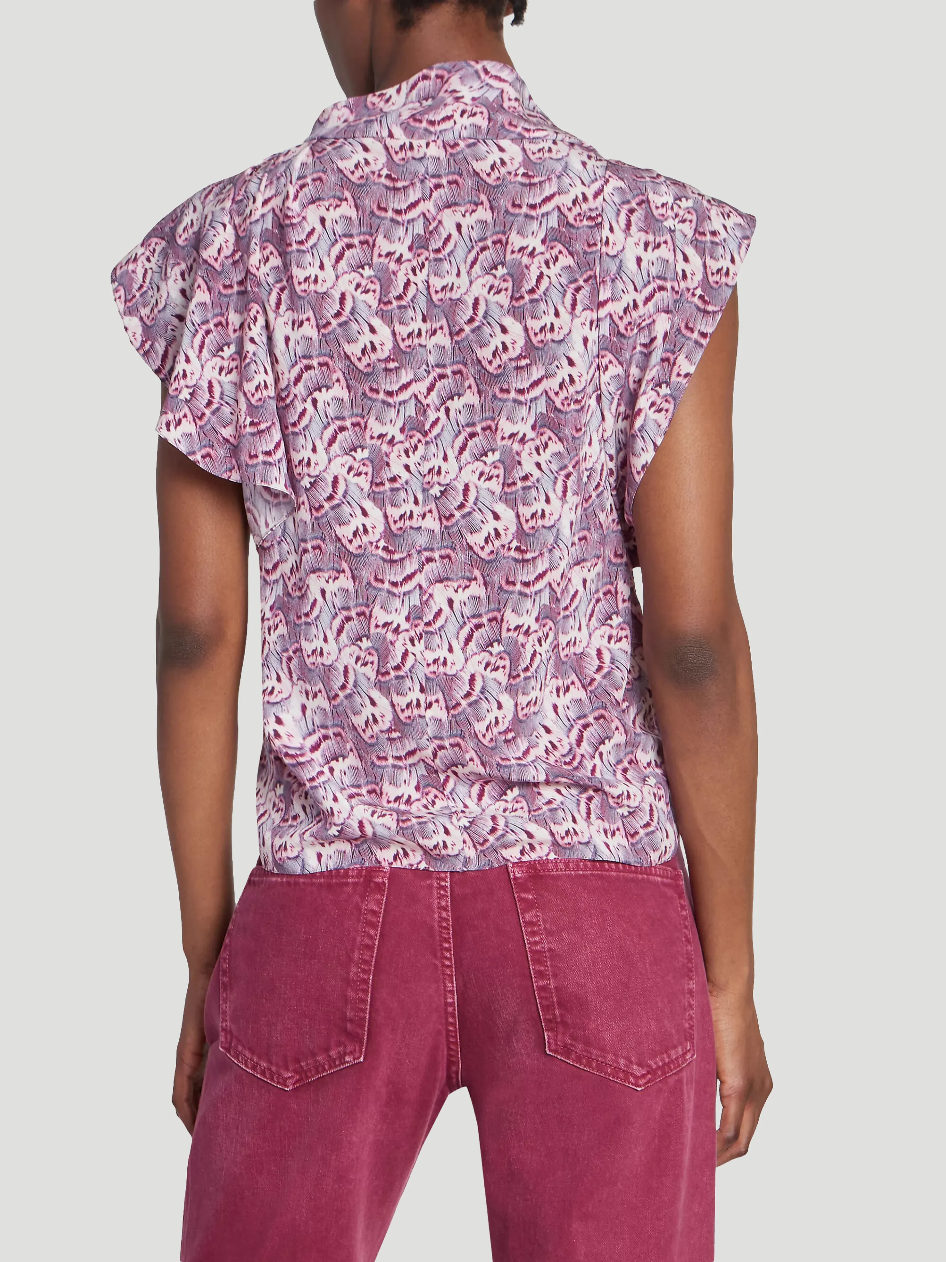 Pink Valency Butterfly Stretch Silk Top