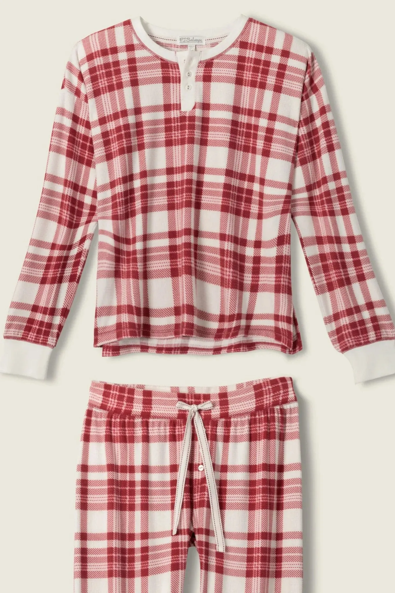 PJ Salvage: Full of Holiday Spirit Plaid Velour Long Sleeve Top