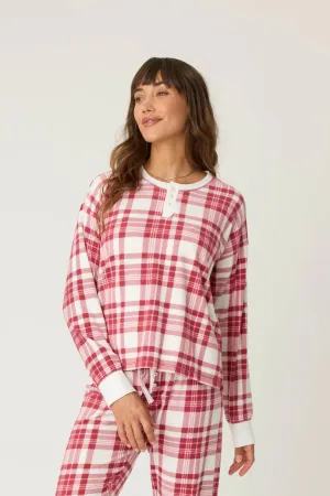 PJ Salvage: Full of Holiday Spirit Plaid Velour Long Sleeve Top