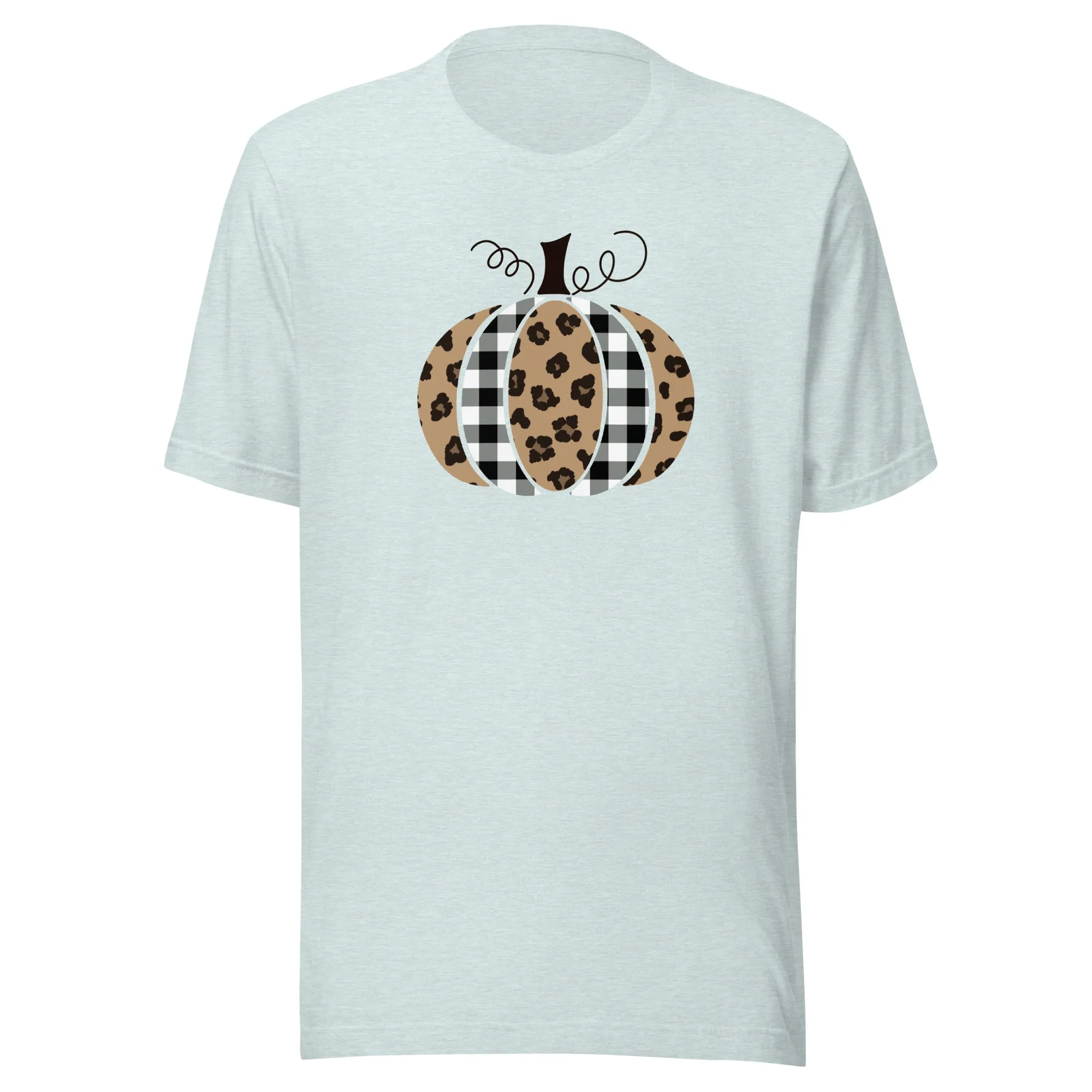 Plaid And Cheetah Print Pumpkin Short Sleeve Tee