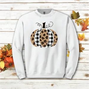 Plaid And Cheetah Print Pumpkin Unisex Sweatshirt