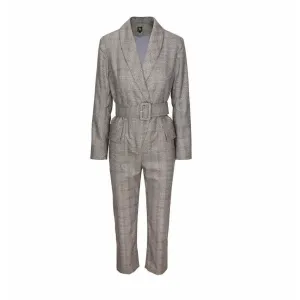 Plaid Belted Wool Blend Jumpsuit