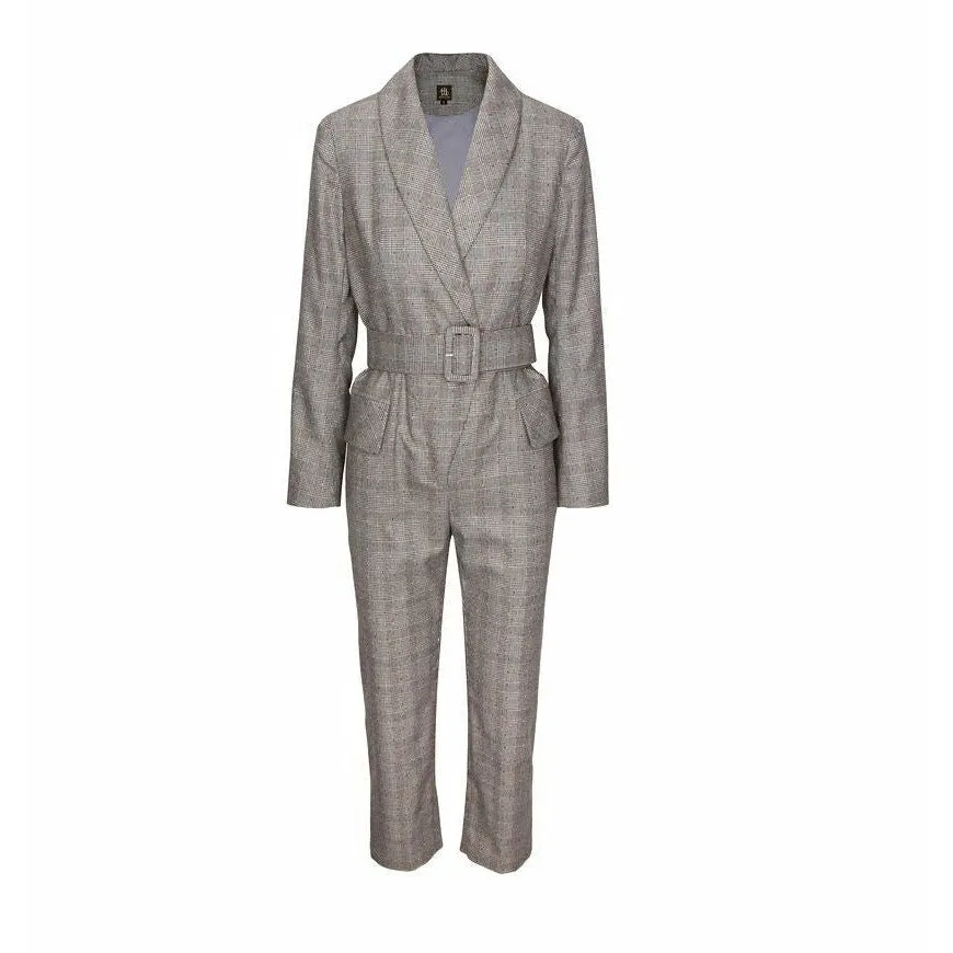 Plaid Belted Wool Blend Jumpsuit