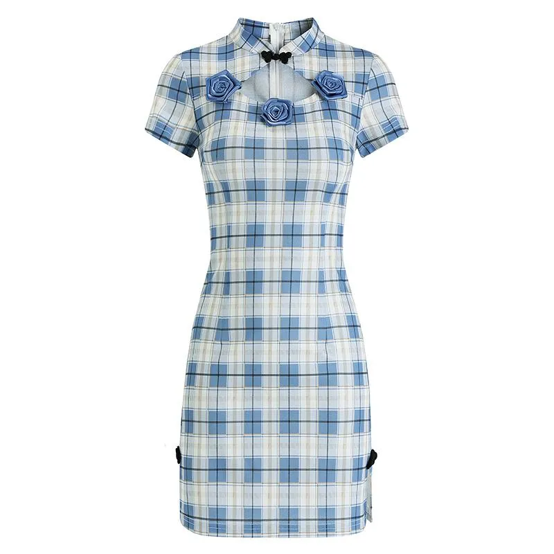 Plaid Blue Cheongsam SD00580