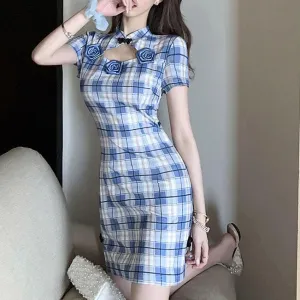 Plaid Blue Cheongsam SD00580
