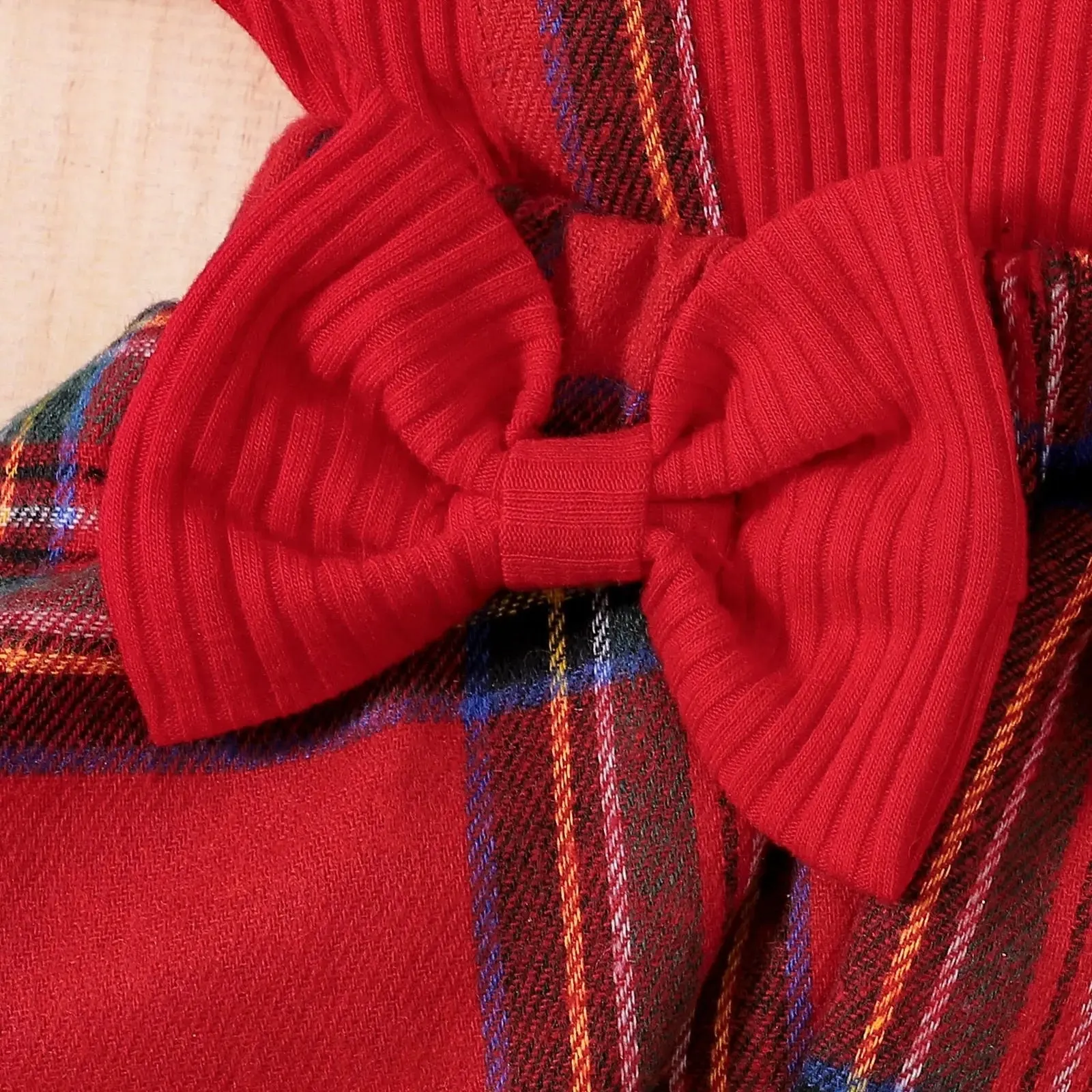 Plaid Bow Dress Long Sleeve With Headband