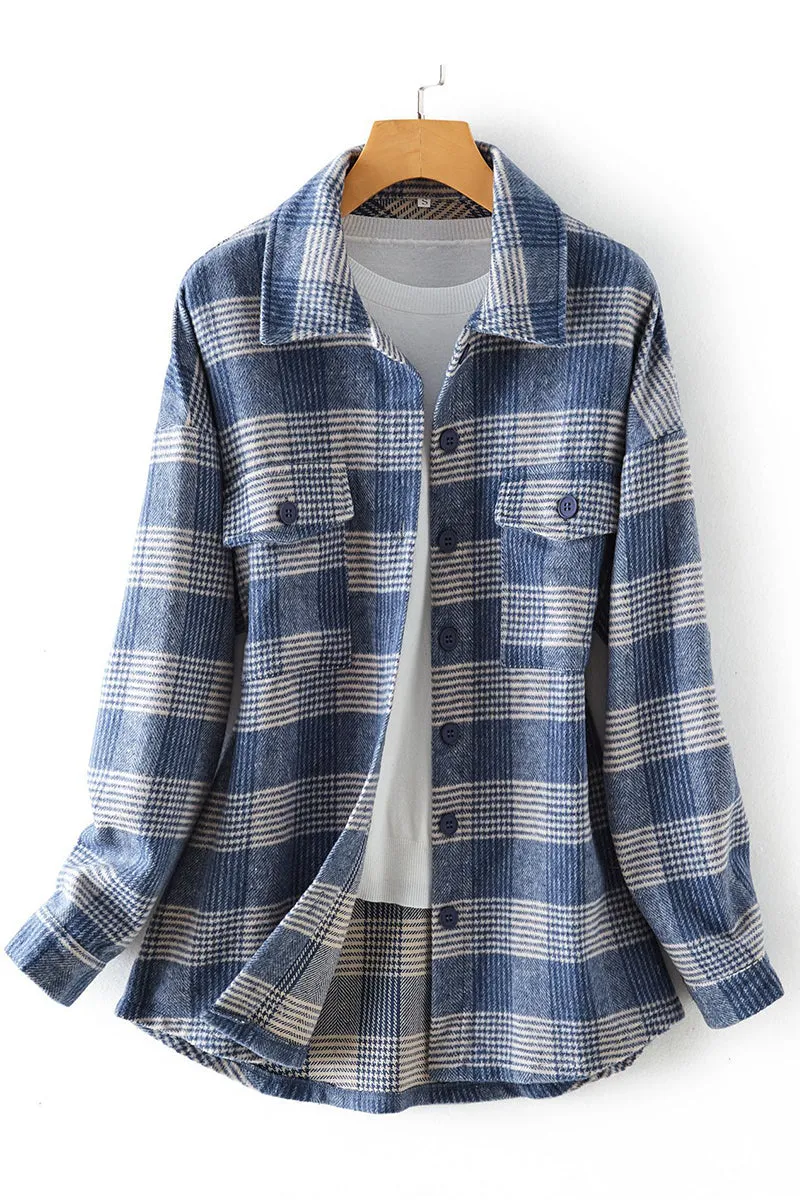 Plaid Buckle Turndown Collar Tops