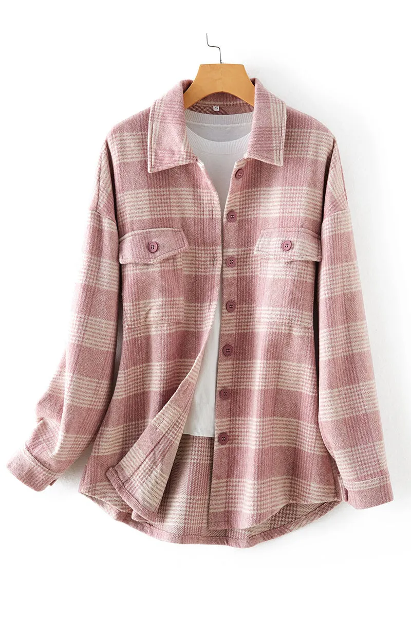 Plaid Buckle Turndown Collar Tops