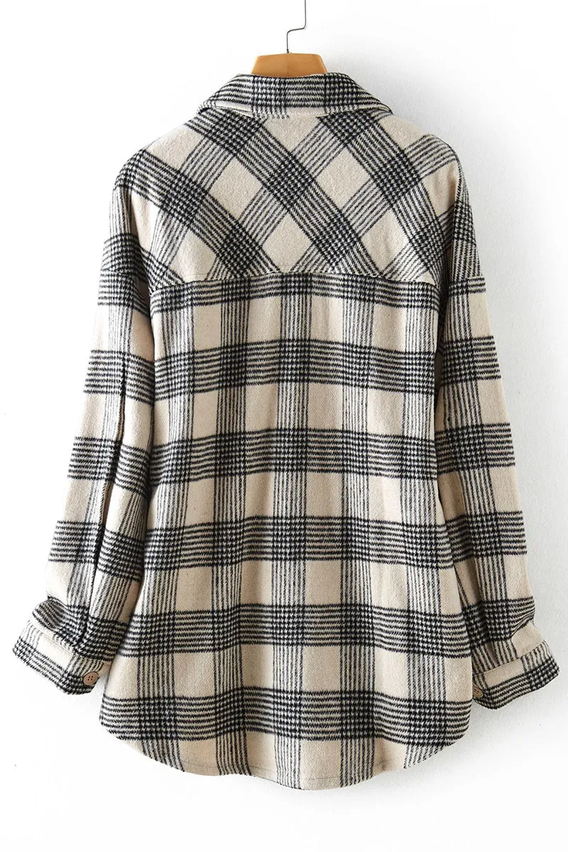 Plaid Buckle Turndown Collar Tops
