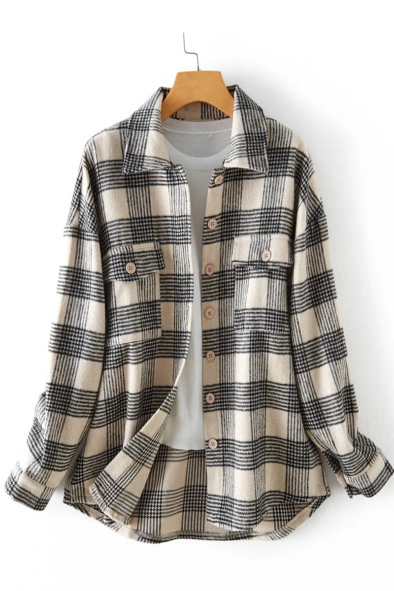 Plaid Buckle Turndown Collar Tops